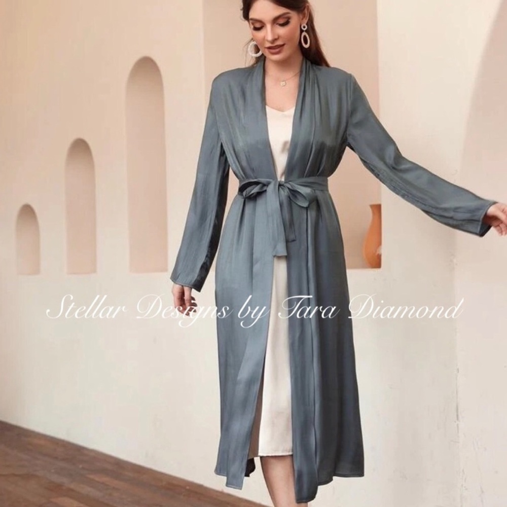 Classy Satin Duster Draped Jacket with Belt